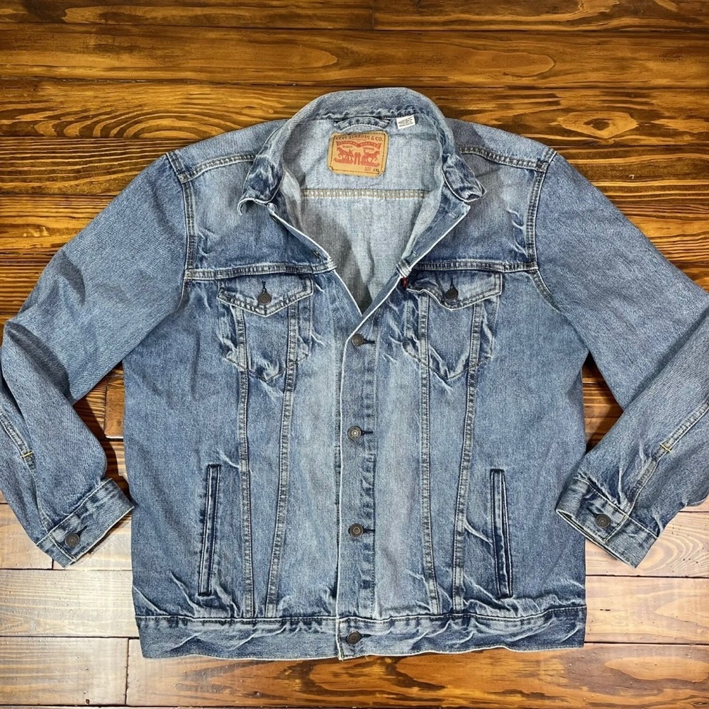 Levi's Mens Denim Blue Jean Jacket 2XL Biker Trucker Jacket Button Up